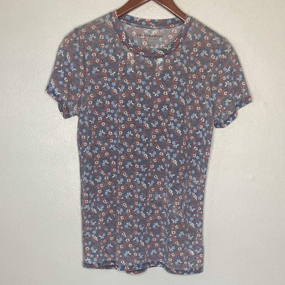 Lucky Brand Blue, Orange & White Floral Tee